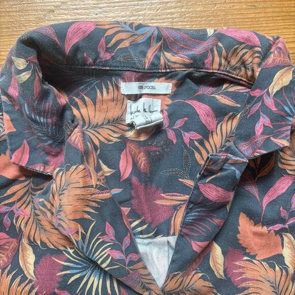 Nicole Miller orange red tropical short sleeve lyocell shirt SIZE S - Picture 3 of 4